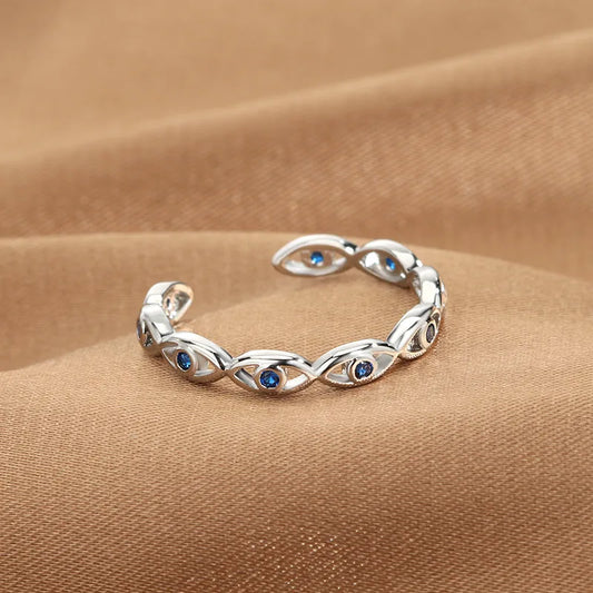 Evil Eye Silver Blue Gemstone Ring