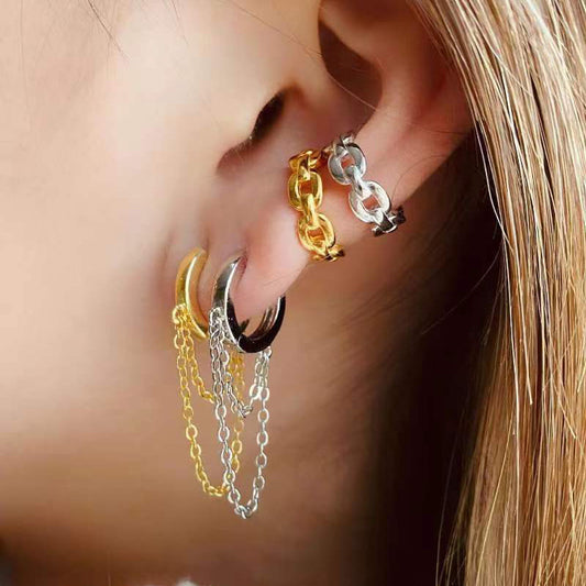 Double Chain Gold Hoop Earrings