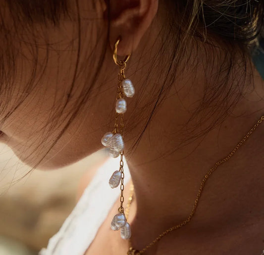 Golden Chain Pearl Drop Earrings