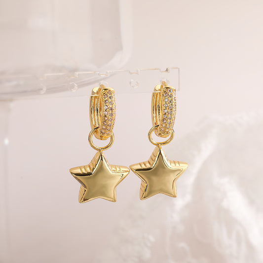 Star Drop Earrings – 18K Plated with Zircon Detail