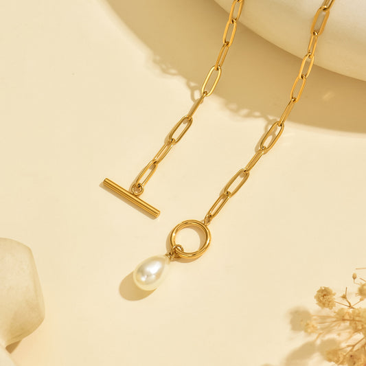 Gold Chain Necklace with Pearl Pendant