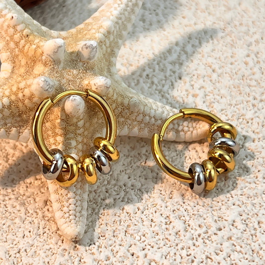 Two-Tone Beaded Mini Hoop Earrings